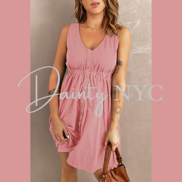 Casual Everyday Button Mini Dress Pink - Picture 3 of 14